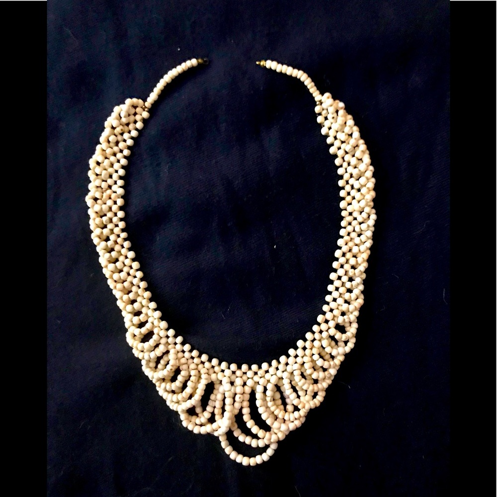 Handmade Multilayered Beaded Necklace Cream Color